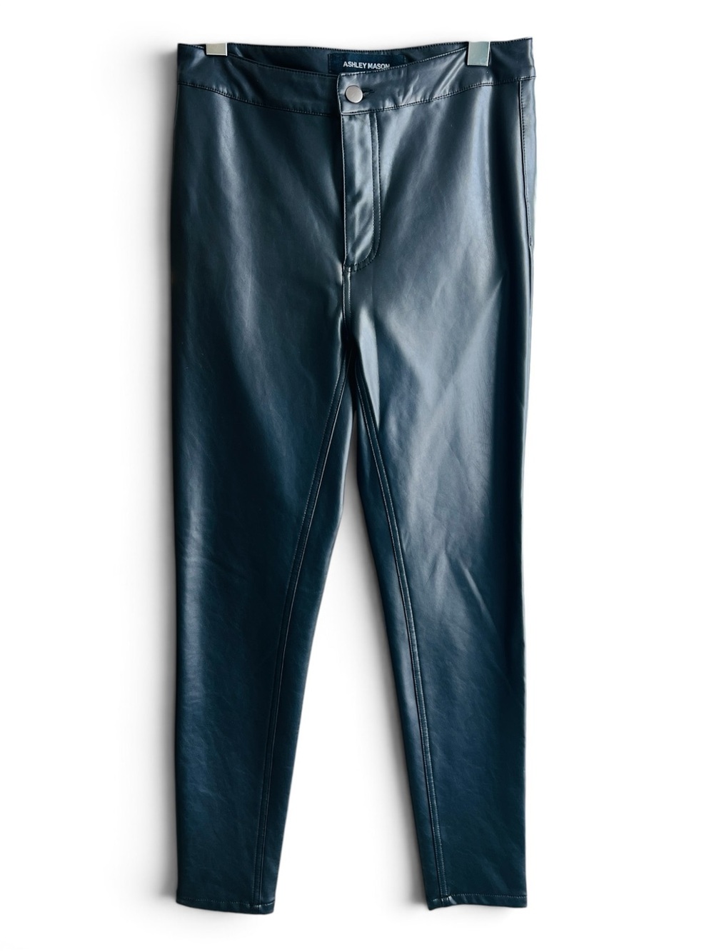 Ashley Mason Women’s Black Faux Leather Skinny Pants, Size 28